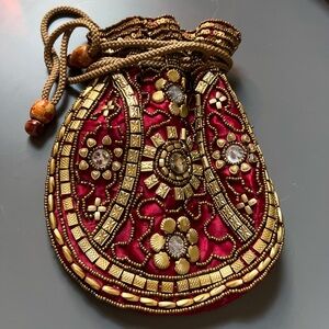 TIBET HOME Red and Gold Beaded Potli Purse